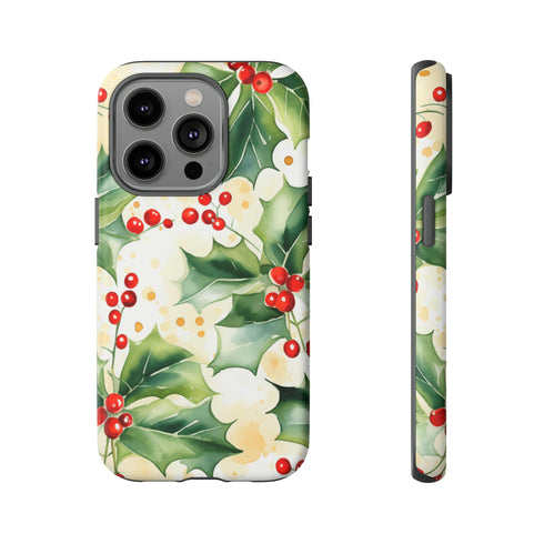 Christmas Holly on a Golden Background - Impact Resistant Phone Case iPhone 14 Pro Matte